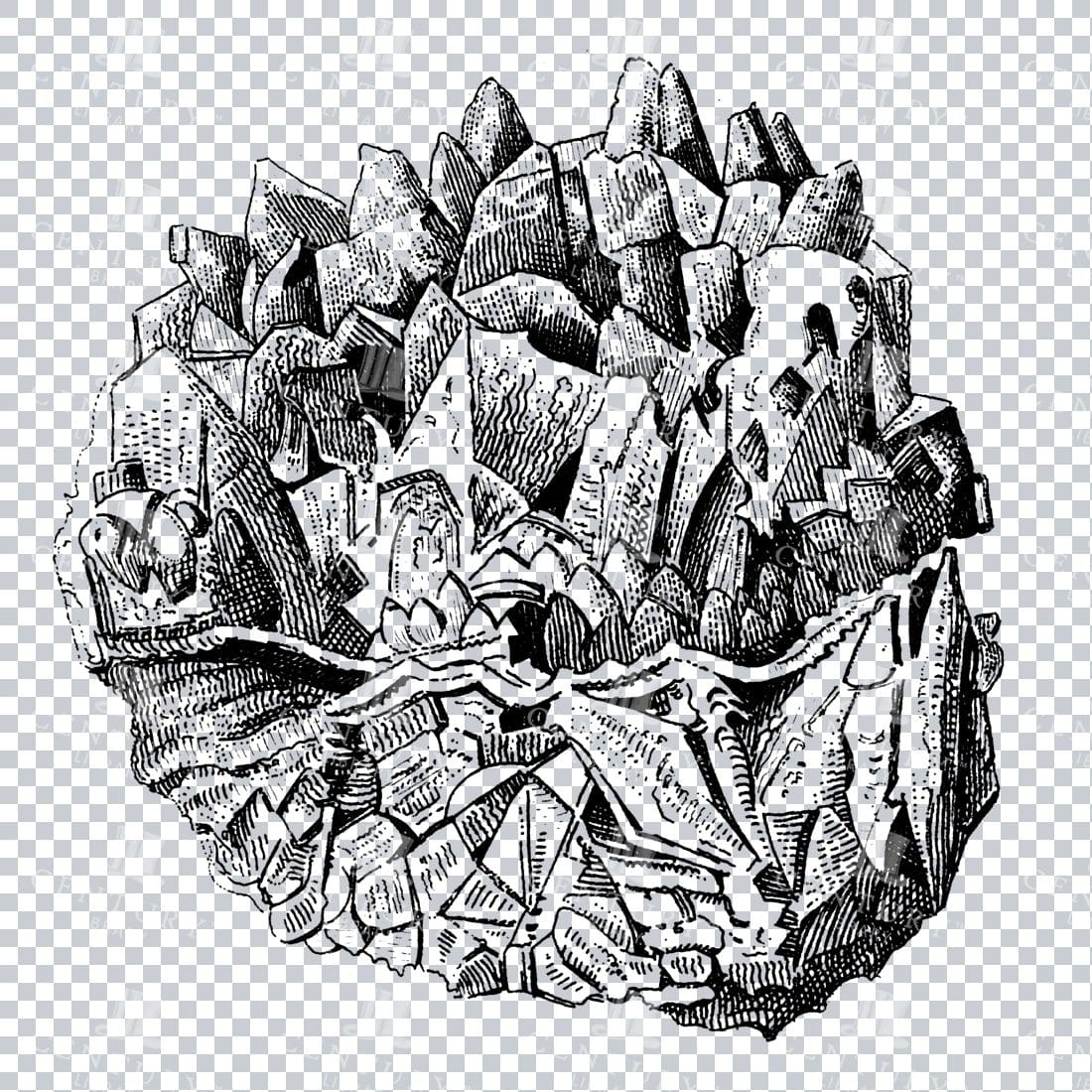 Antique Line Art Engraving Illustration - Mineralogy - Crystals - Precious Stones - No.22