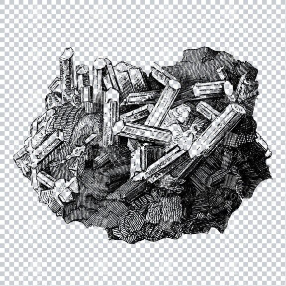 Antique Line Art Engraving Illustration - Mineralogy - Crystals - Precious Stones - No.23