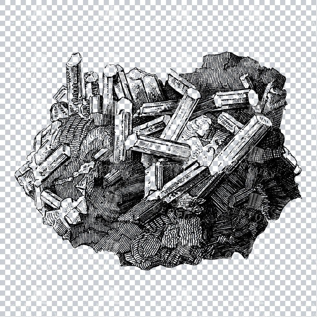 Antique Line Art Engraving Illustration - Mineralogy - Crystals - Precious Stones - No.23