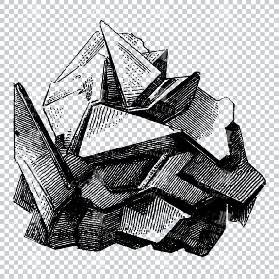 Antique Line Art Engraving Illustration - Mineralogy - Crystals - Precious Stones - No.24