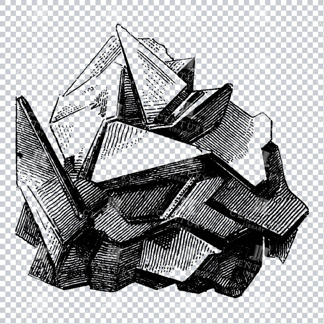 Antique Line Art Engraving Illustration - Mineralogy - Crystals - Precious Stones - No.24