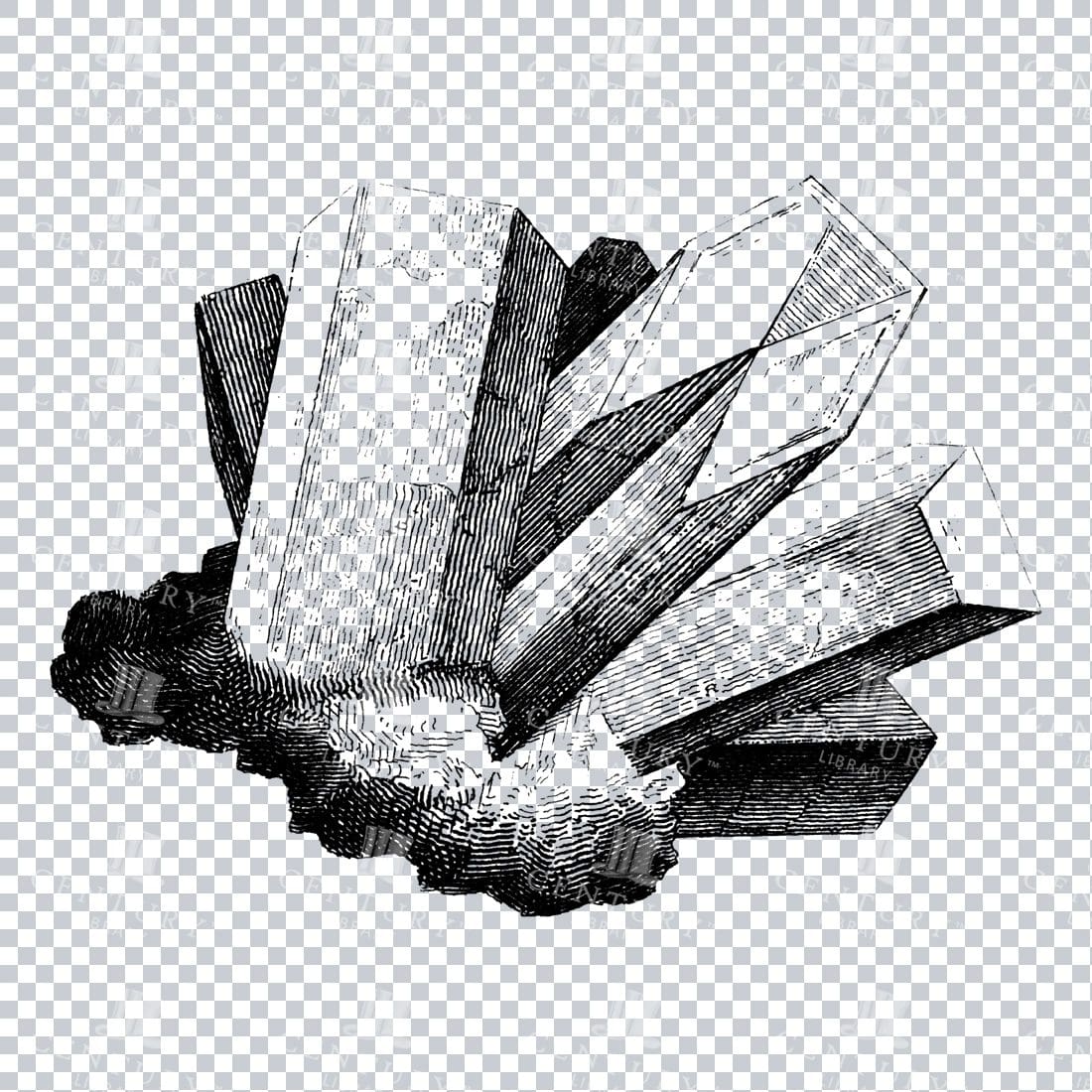Antique Line Art Engraving Illustration - Mineralogy - Crystals - Precious Stones - No.33