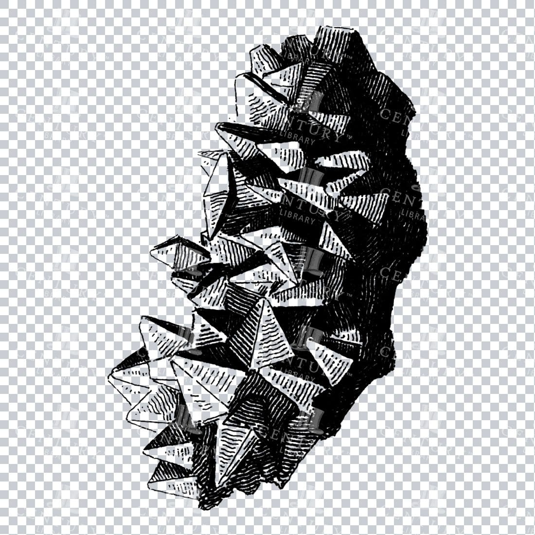 Antique Line Art Engraving Illustration - Mineralogy - Crystals - Precious Stones - No.35