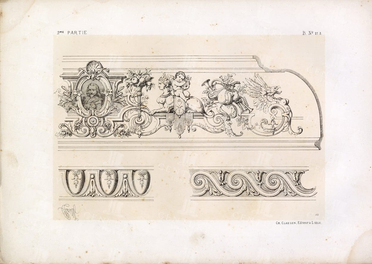 RARE Antique Decorative Arts Print - Curved Friezes Designs