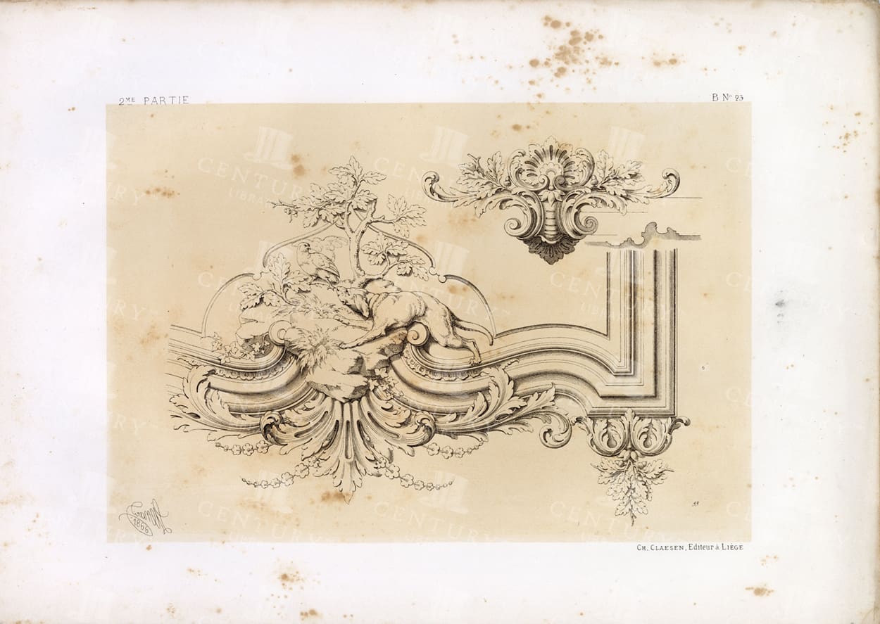 ANTIQUE Decorative Arts Print - Fragment of Paneling - Rare 1866