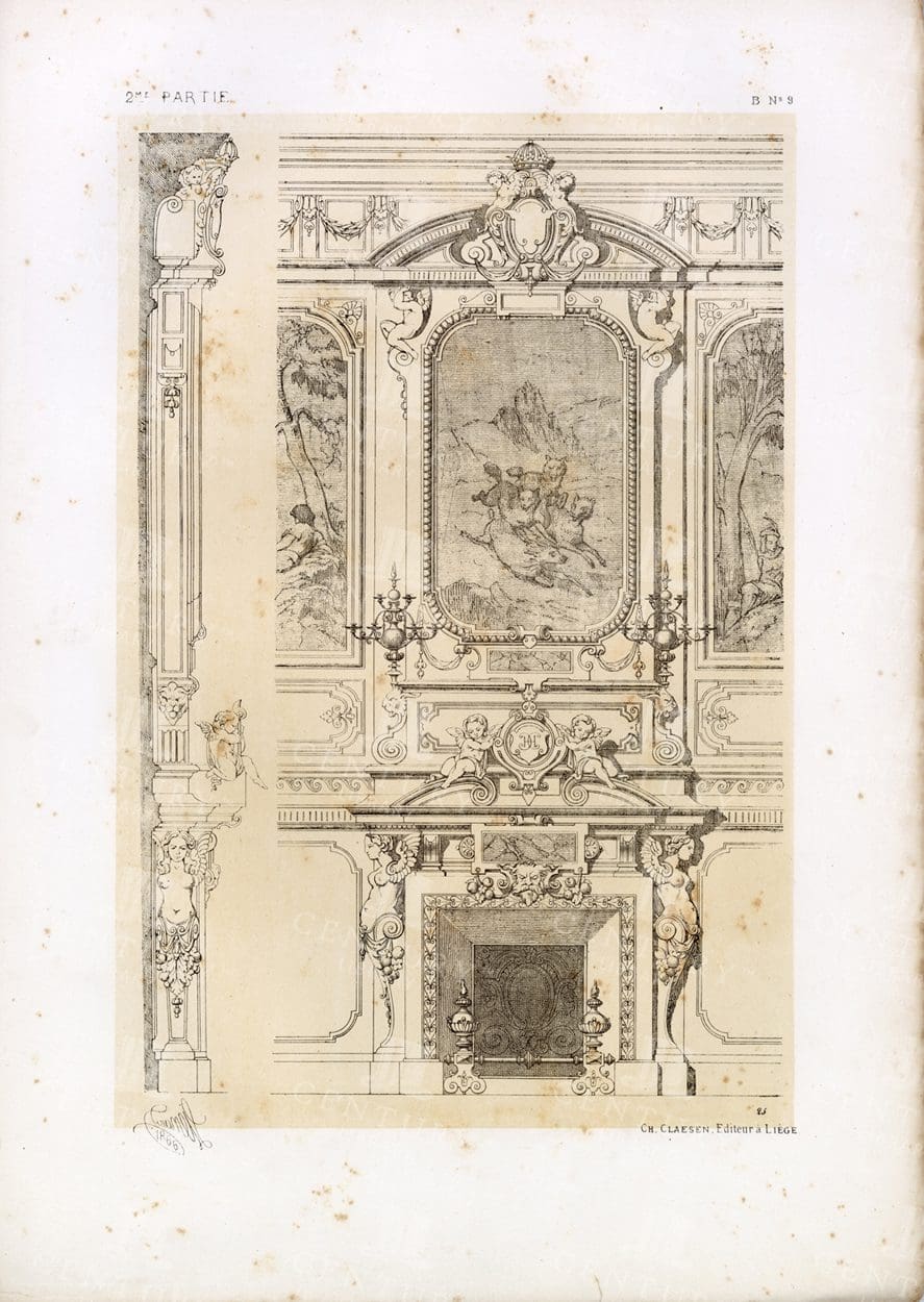 VINTAGE Decorative Art Print - Henri II Fireplace Design