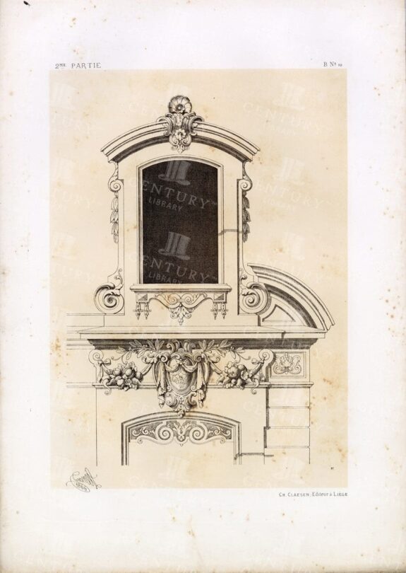 LOUIS XIII Style Window Crown with Skylight Design - Vintage 1866 Print