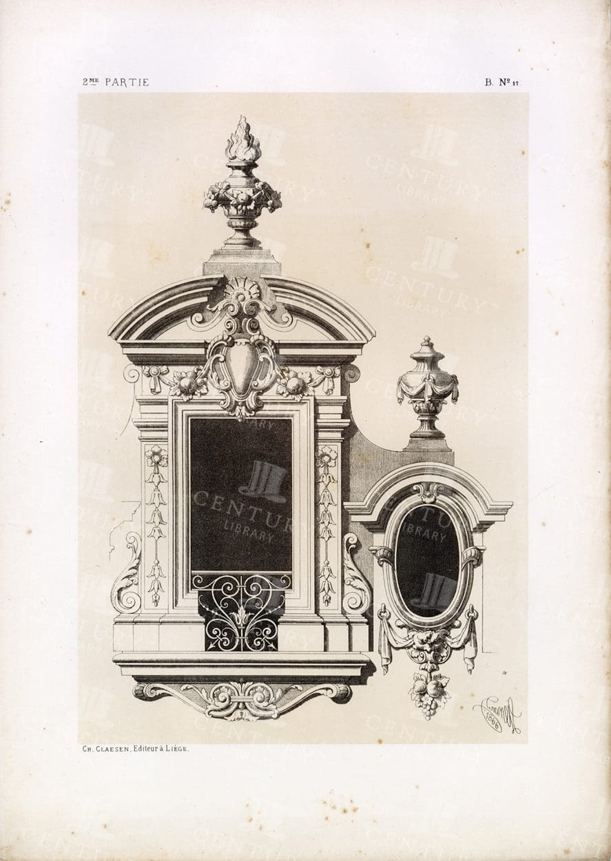RARE Antique Decorative Arts Print - Dormer Window Design - 1866