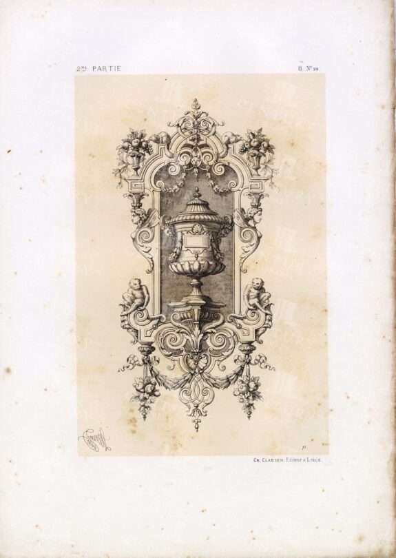 Mirror Frame and Vase - RARE Vintage Decorative Art Print - 1866