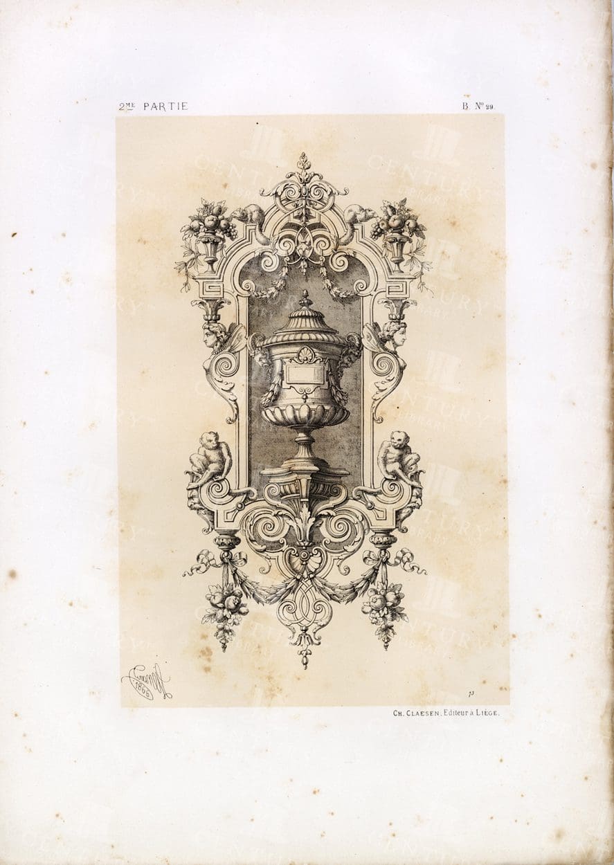 Mirror Frame and Vase - RARE Vintage Decorative Art Print - 1866