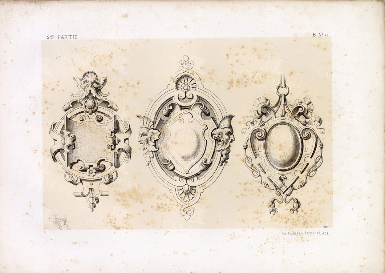VINTAGE Renaissance Style Caetouch Examples - Rare 1866 Print