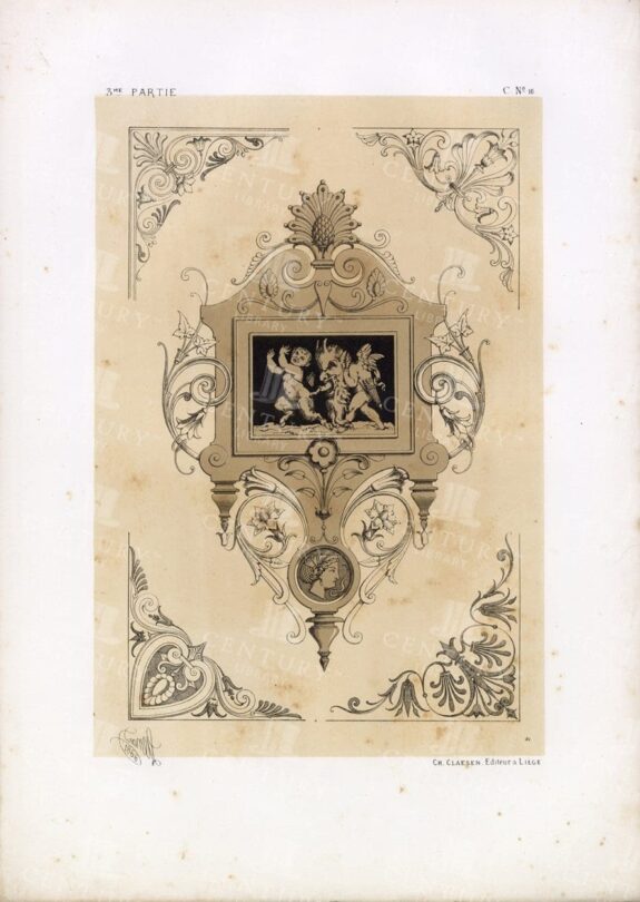 VINTAGE Decorative Art Print - Cartridge and Corners - 1866