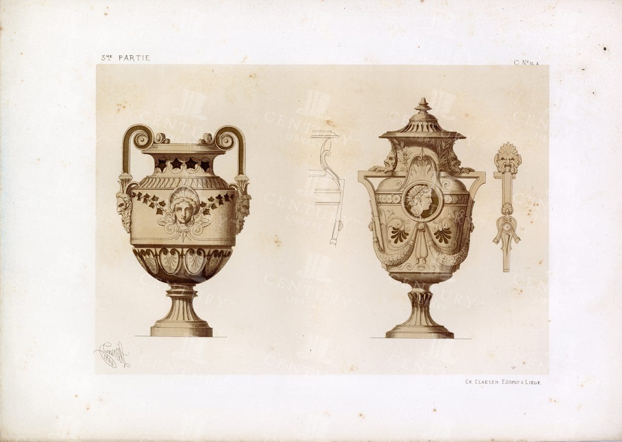 RARE Decorative Design Print - Various Vases - Vintage 1866