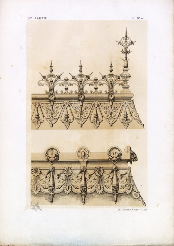 VINTAGE 1866 Print Showing examples of Crowning and Scalloping