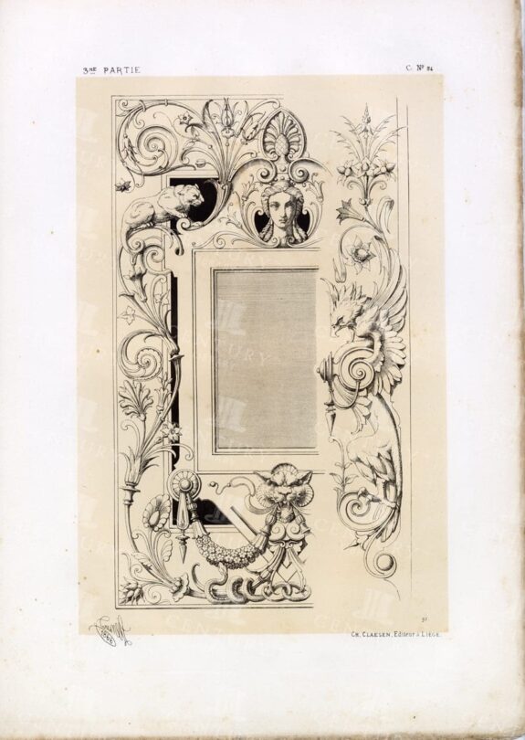 RARE Antique Decorative Design Print - Example of Framework - 1866