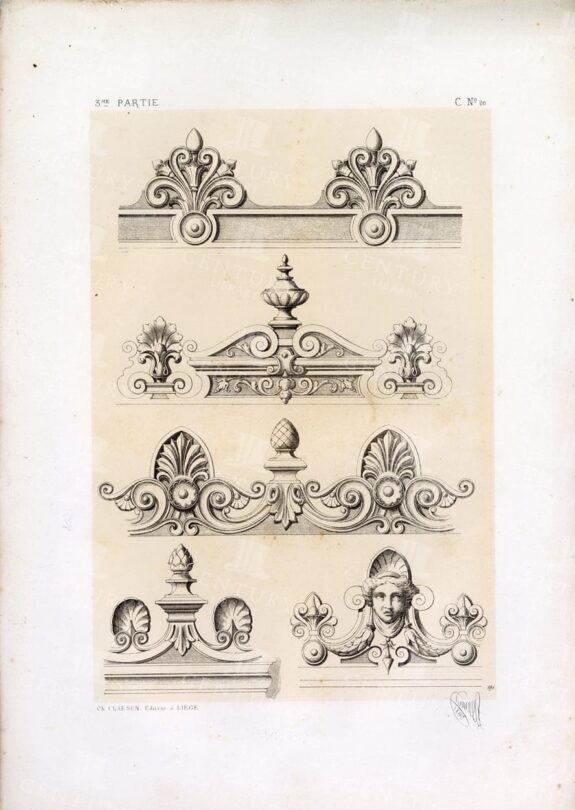 VINTAGE 19th Century Decorative Design  - Examples of Crowning