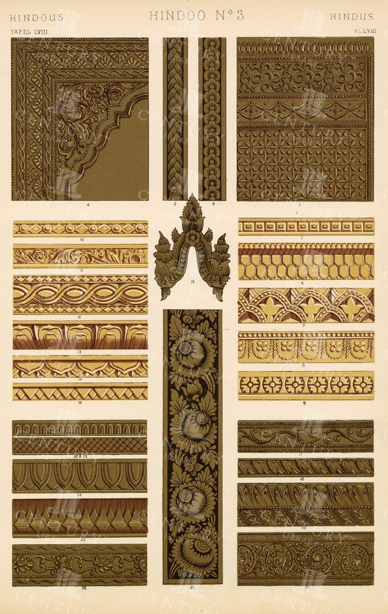 HINDOO No3 - Owen Jones Grammar of Ornament Original Vintage Print