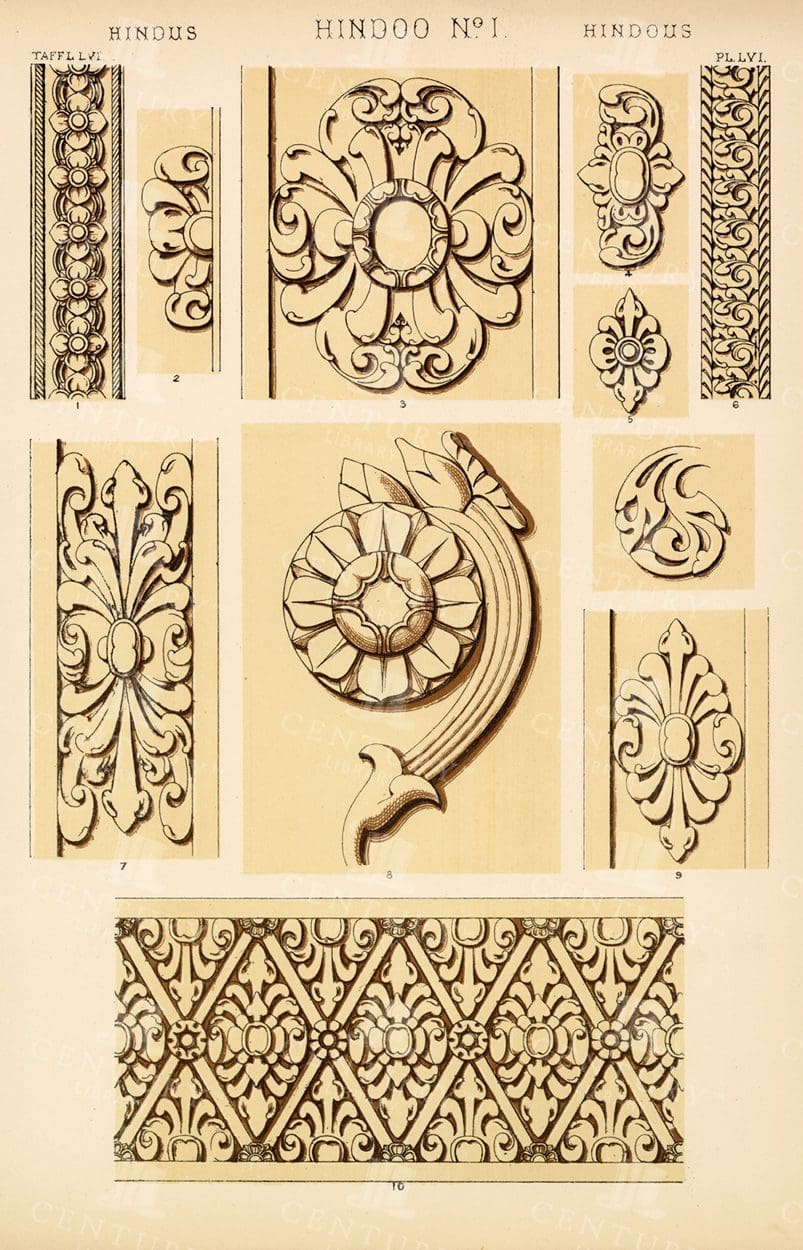 OWEN JONES Vintage Original Print - Hindoo No 1 - Grammar of Ornament