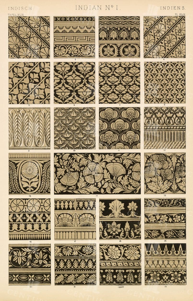 ORIGINAL Vintage Owen Jones Print - INDIAN No 1 - Grammar of Ornament