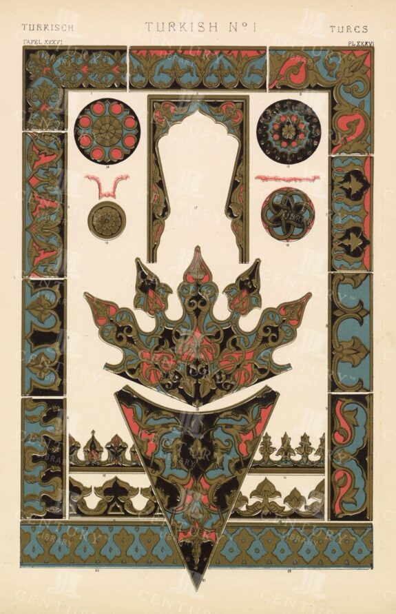 TURKISH No 1 - 1865 Vintage Owen Jones Print - Grammar of Ornament