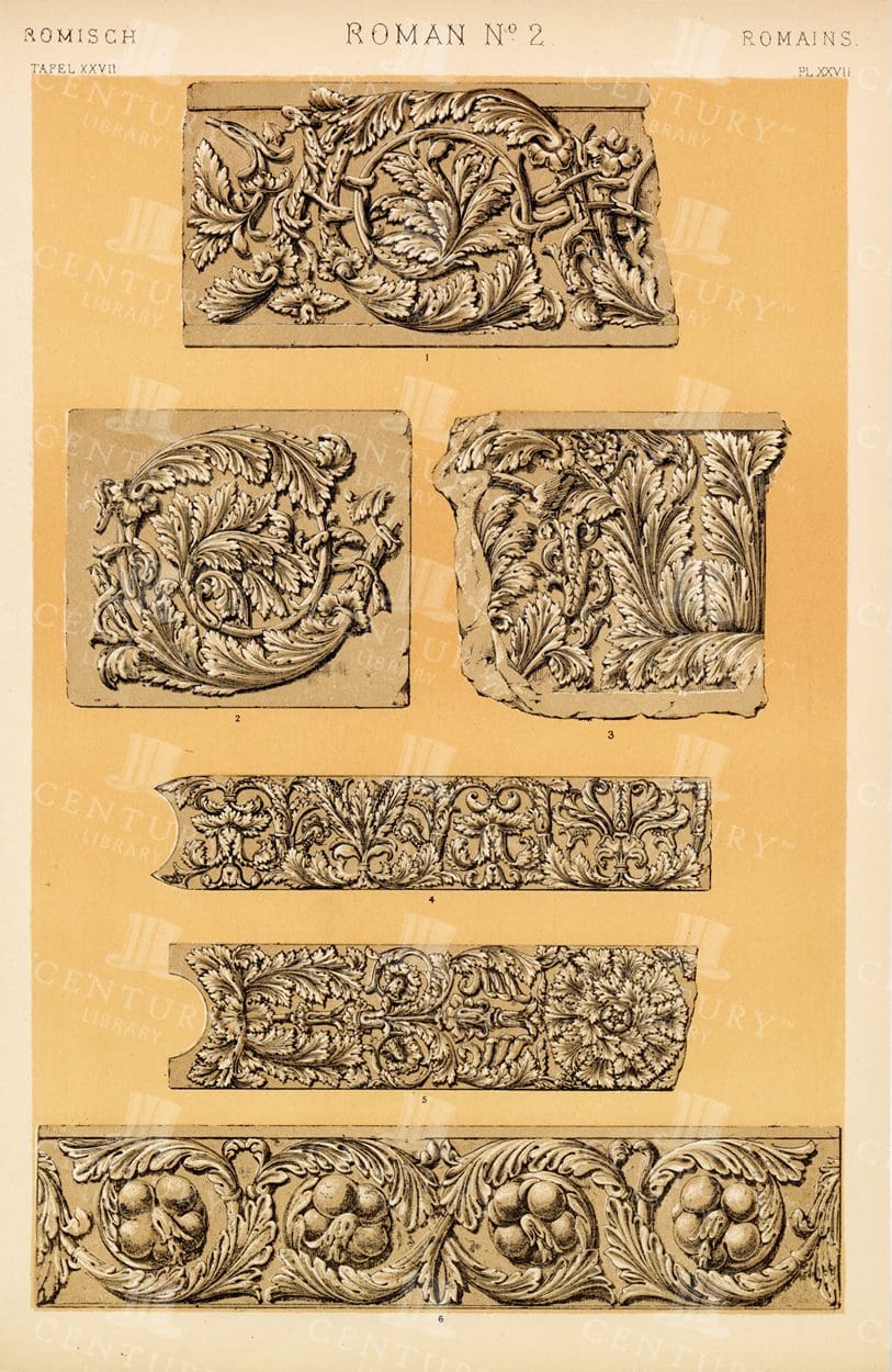 ROMAN No 2 - Roman Ornaments from Casts - Antique Print - 1865