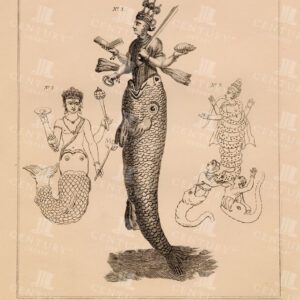 ANTIQUE Biblical Print - Dagon, Darketos, Jonah - Vintage 1836