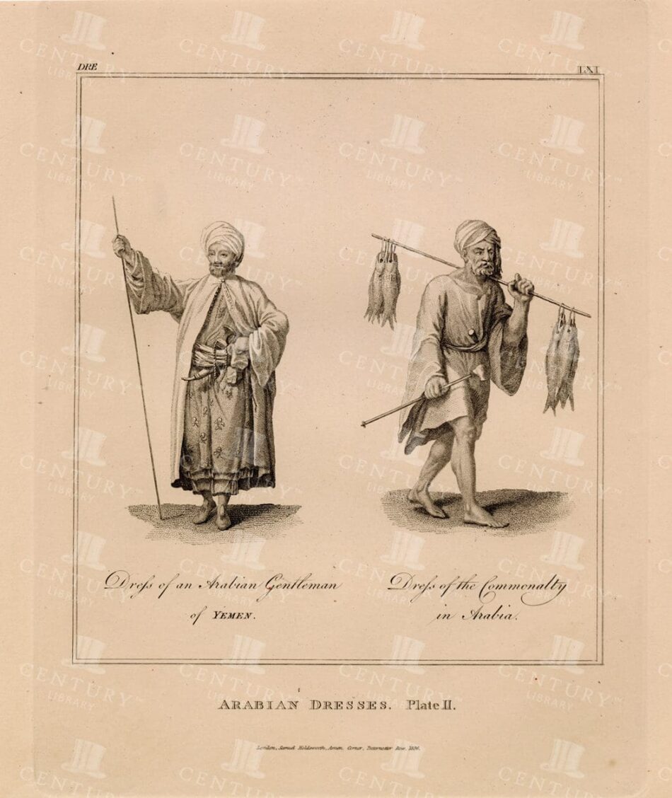 Two Arabian Figures In Traditional Dress - Gentleman Of Yemen And Commoner - Full-length Monochrome Study With Captions