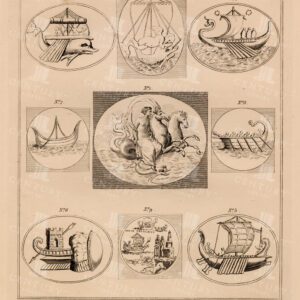 ANCIENT SHIPS plate II- Vintage 1836 Print