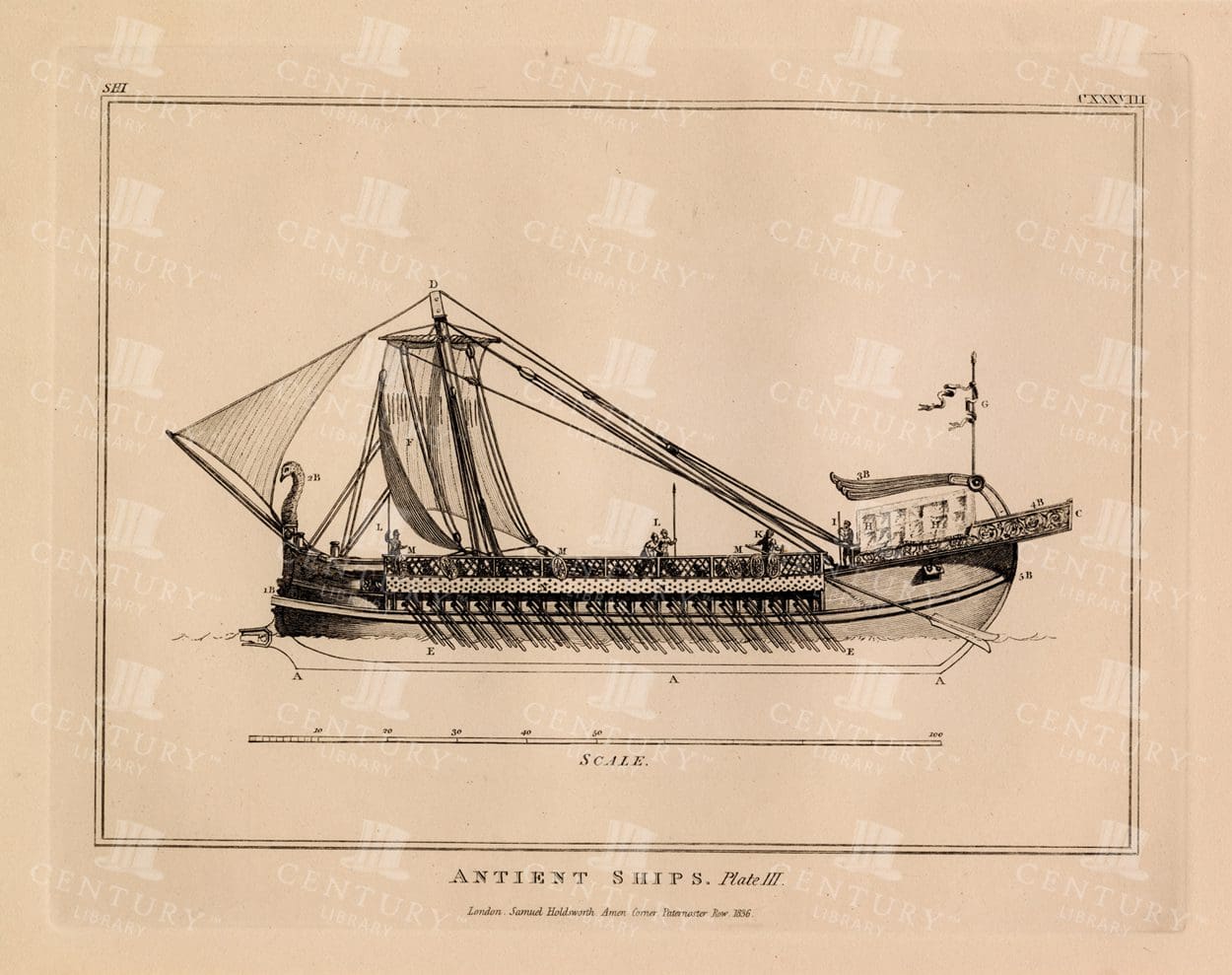 ANCIENT SHIPS plate III - Vintage 1836 Print