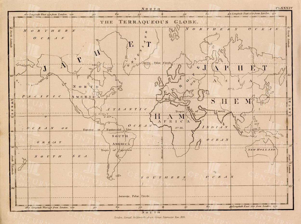ANTIQUE 1836 Map - The Terraqueous Globe - Original Vintage Print