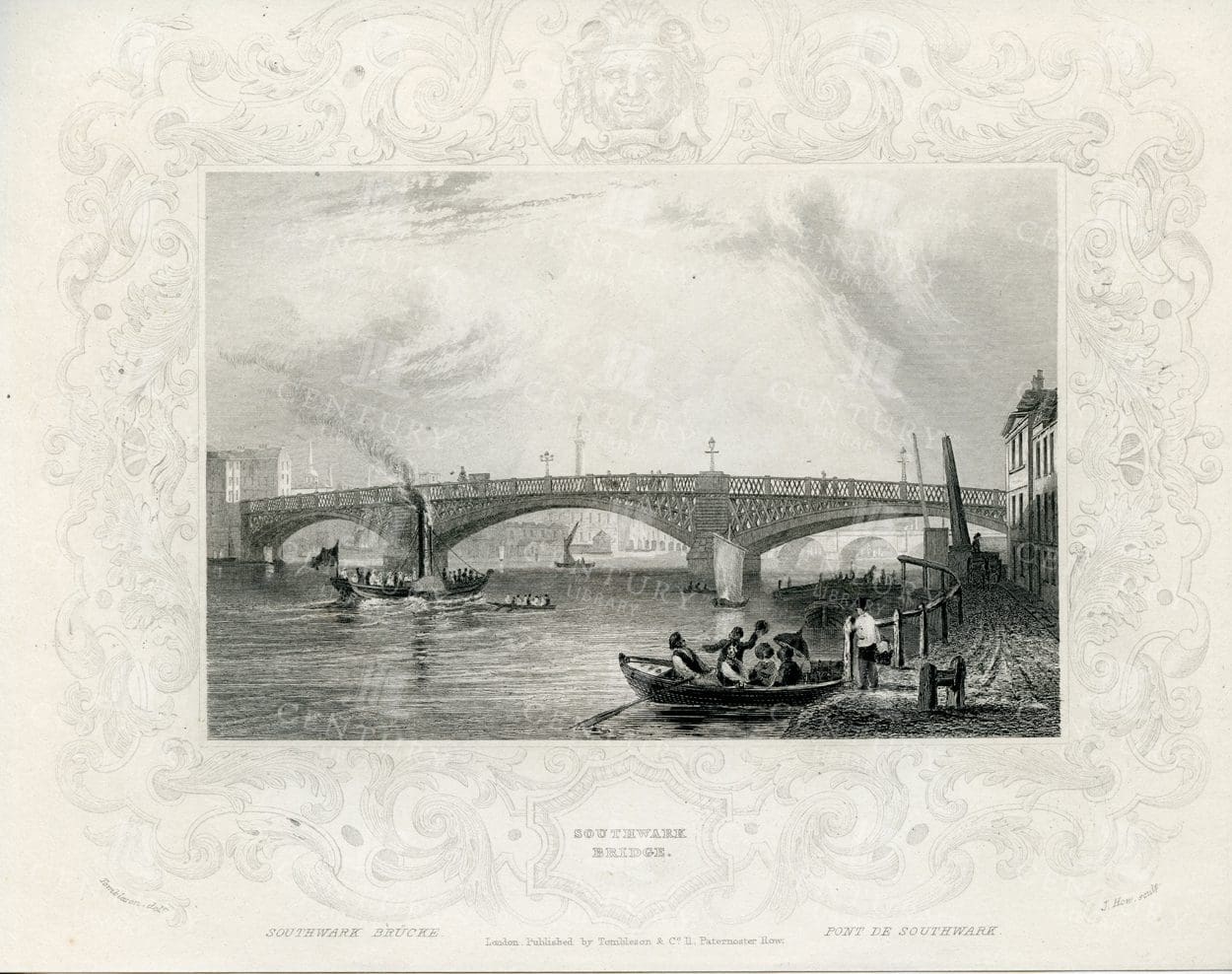 1840 Antique Engraving - Southware Bridge - Vintage Illustration