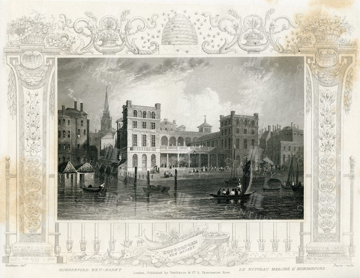 ANTIQUE 1840 Engraved Illustration - Hungerford -New Market