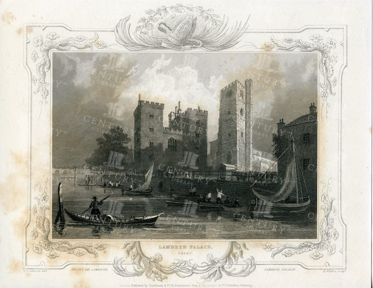 LAMBETH PALACE - Surry - 1840 Vintage Engraved Illustration