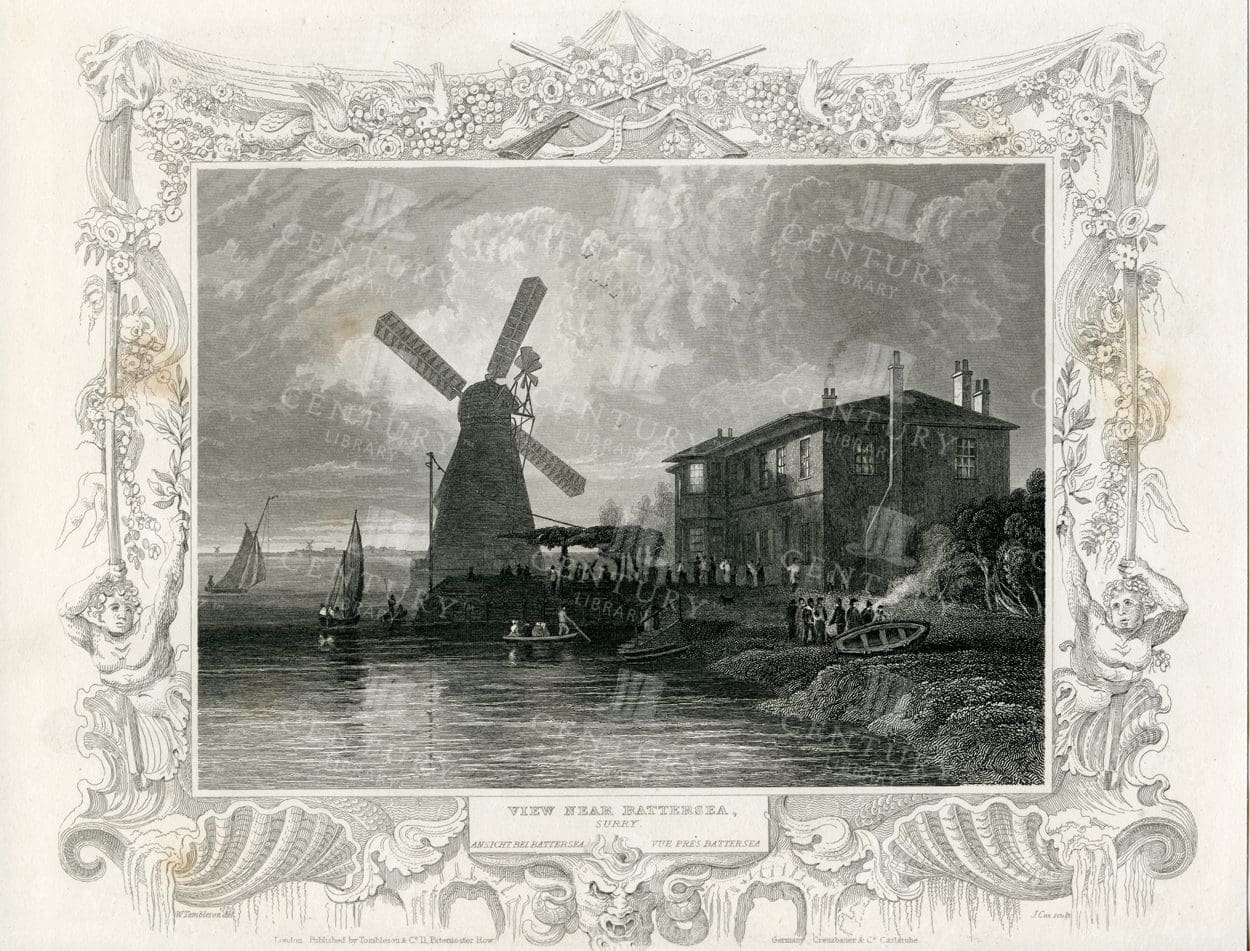 VINTAGE Engraved Illustration - View Near Battersea - Surry - 1840