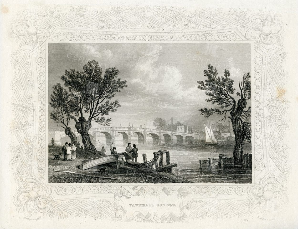 BEAUTIFUL Vintage Engraving - Vauxhall Bridge - 1840 Illustration