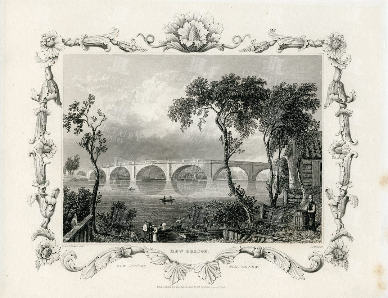 STUNNING Engraved Illustration - Kew Bridge - Vintage 1840 Illustration
