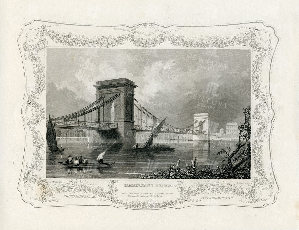 HAMMERSMITH BRIDGE - 1840 Decorative Vintage Illustration