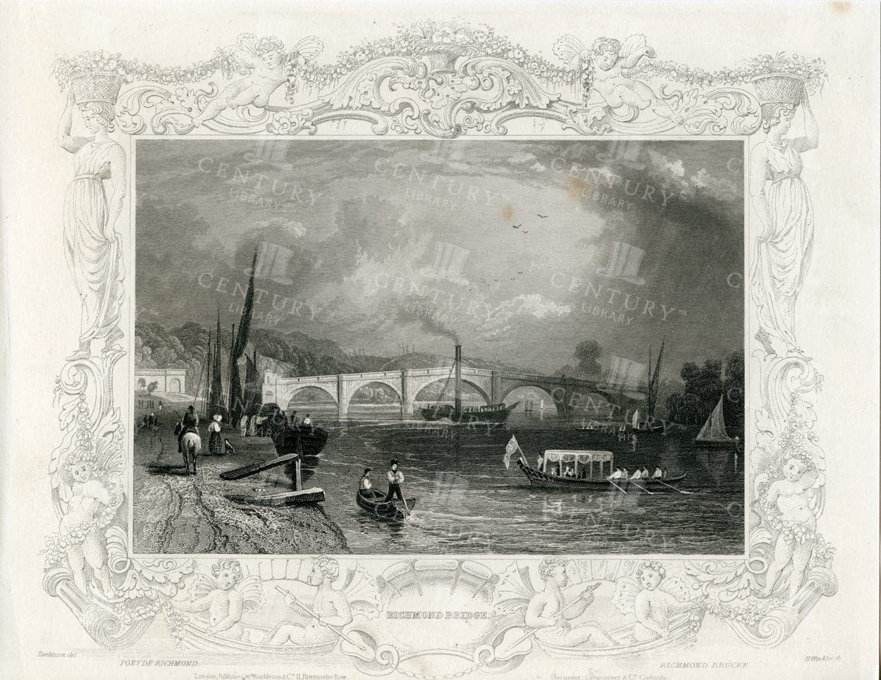 1840 Vintage Engraved Illustration - Richmond Bridge
