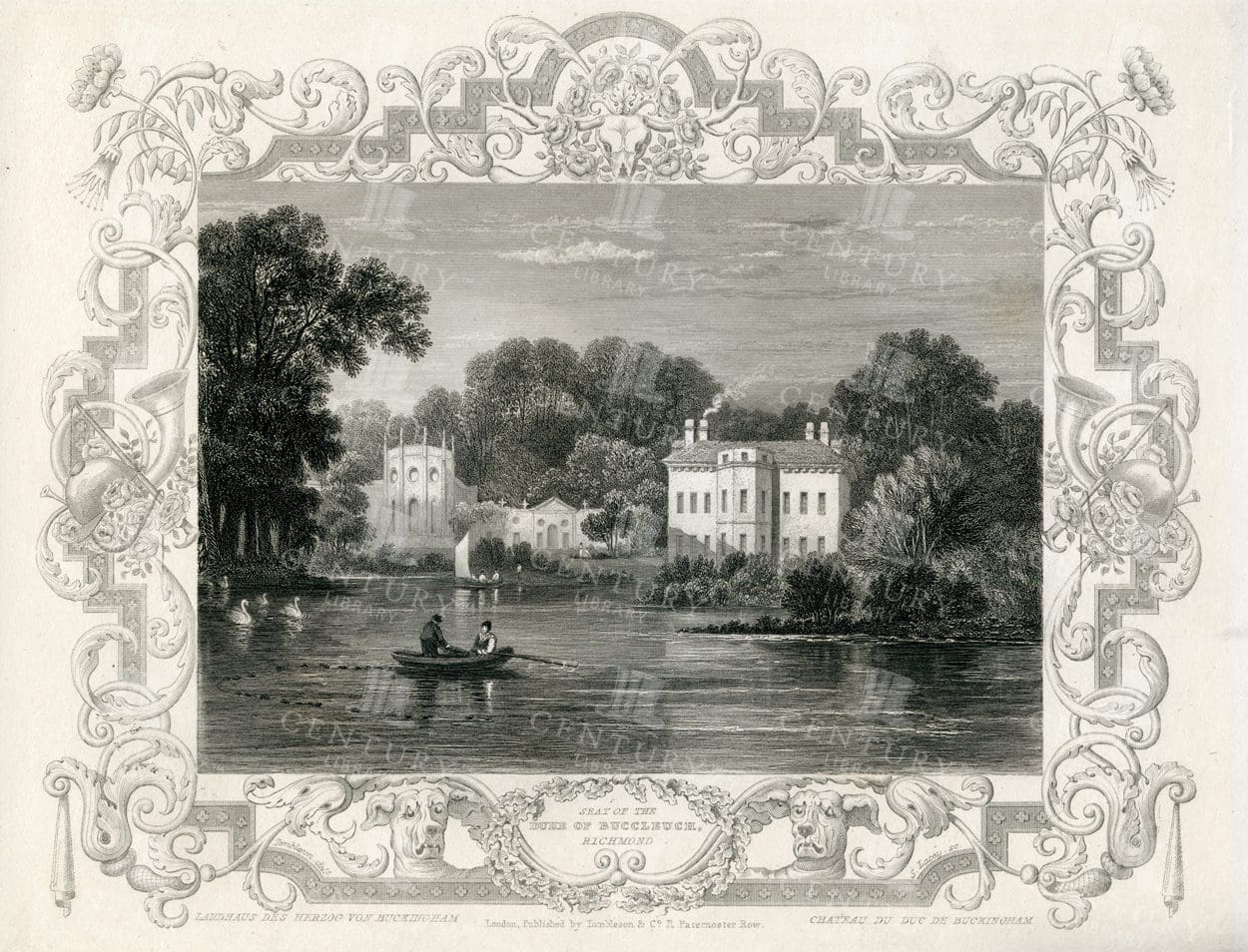 VINTAGE Engraved Illustration - Seat of the Duke of Buccleuch - Richmond