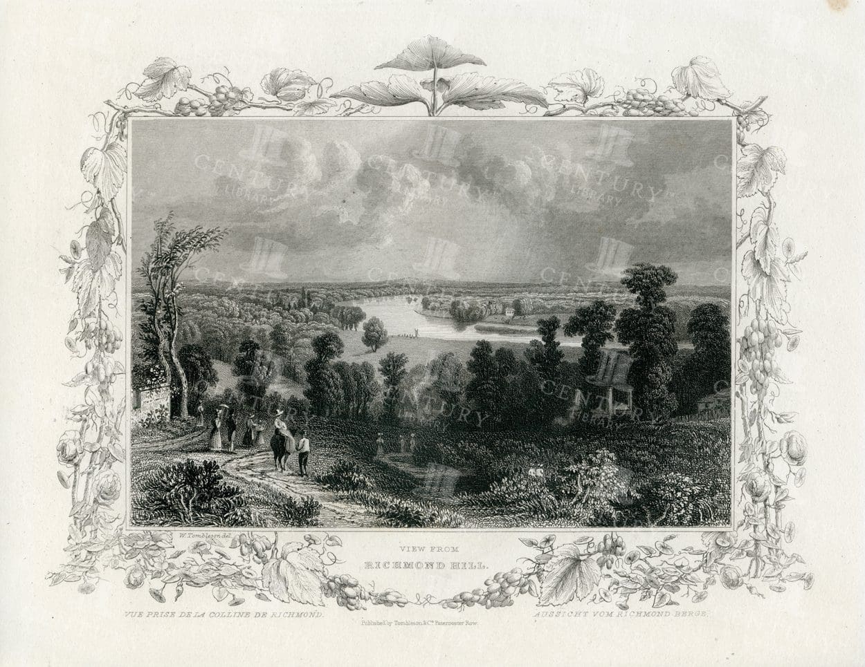 BEAUTIFUL Vintage Engraving - View from Richmond Hill - 1840