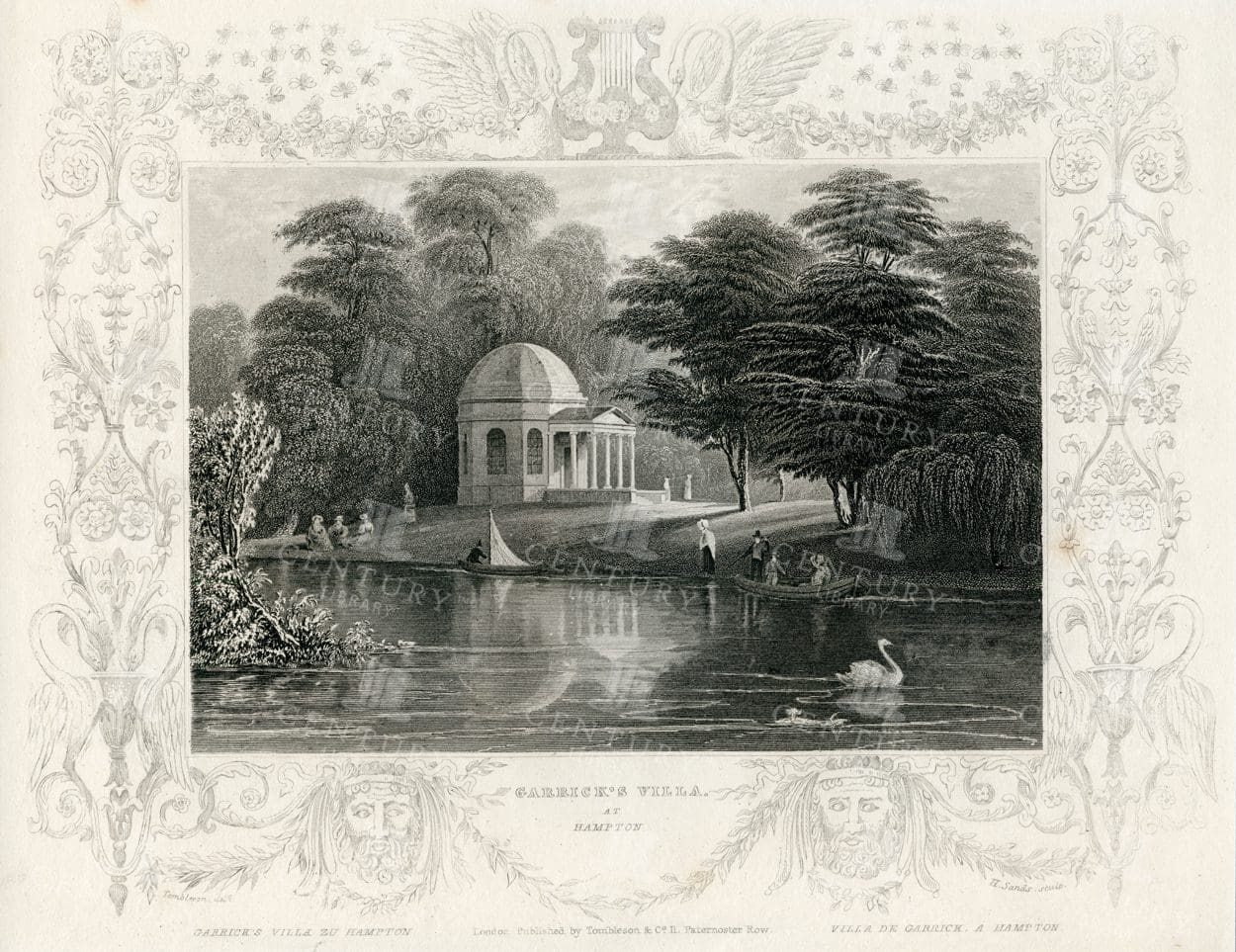 GARRICKS VILLA at Hampton - Beautiful 1840 Engraved Illustration
