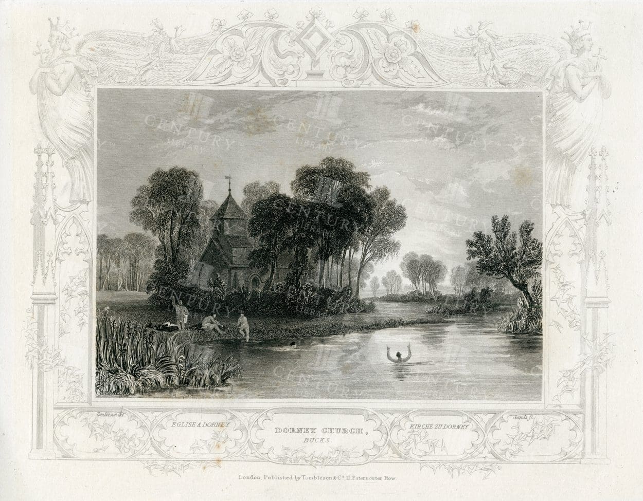 1840 Antique Engraving - Dornet Church - Bucks