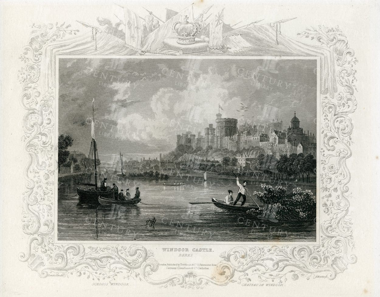 WINDSOR CASTLE - Vintage 1840 Engraved Illustration