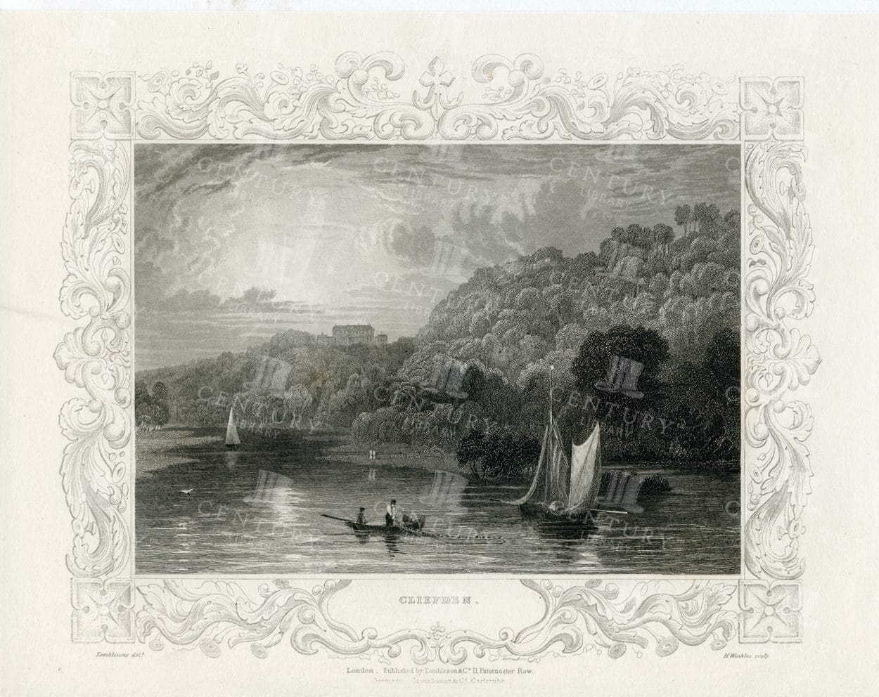 VINTAGE 1840 Engraved Illustration - Lovely View of Cliefden