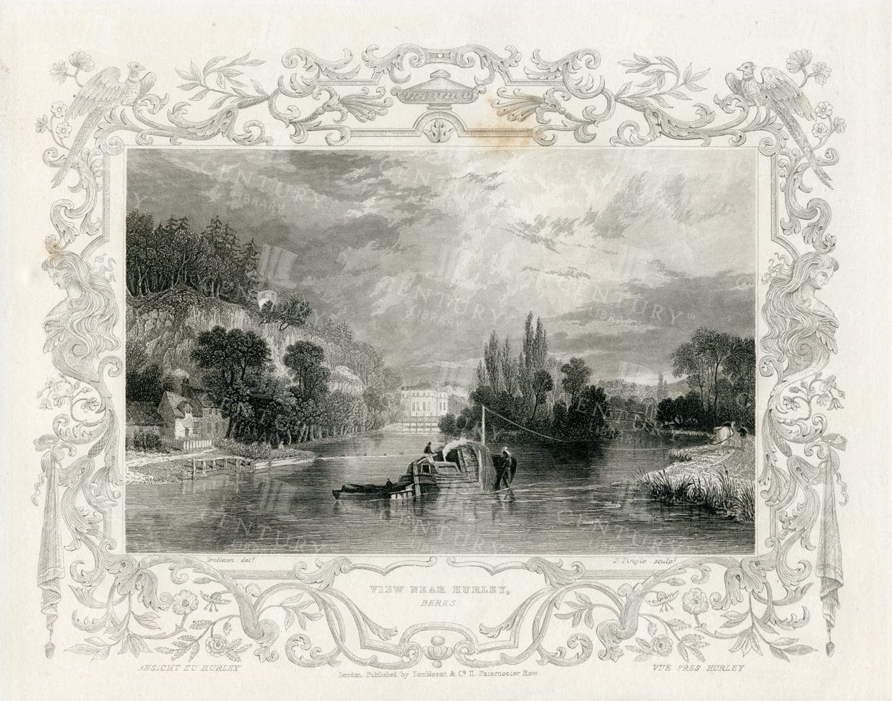 1840 Vintage Engraved Illustration - View Near Hurley - Berks