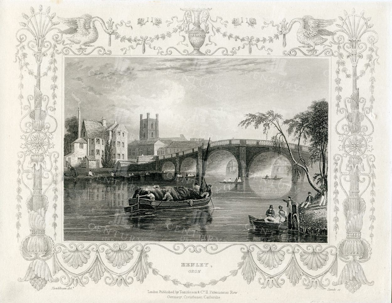 ANTIQUE 1840 William Tombleson Engraving - Henley, Oxon