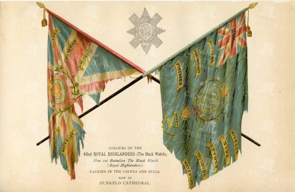 VINTAGE 1885 Illustration - Colours of the 42nd Royal Highlanders