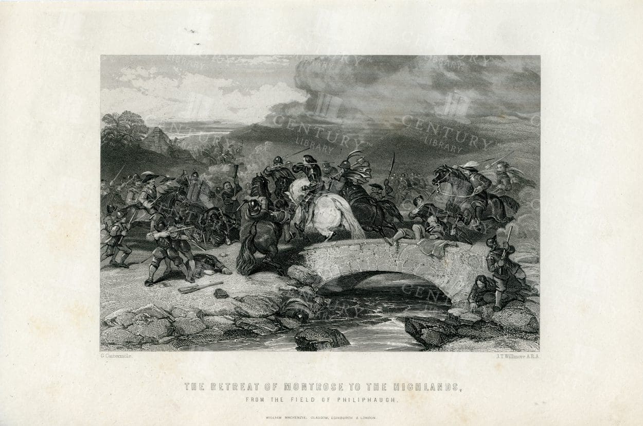 1885 Vintage Illustration - The Retreat of Montrose to the Highlands