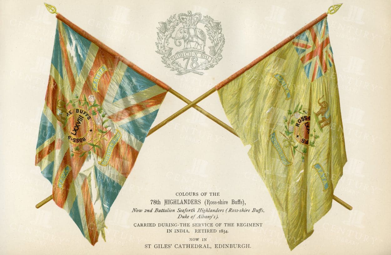 VINTAGE 1885 Illustration - Colours of the 78th Highlanders