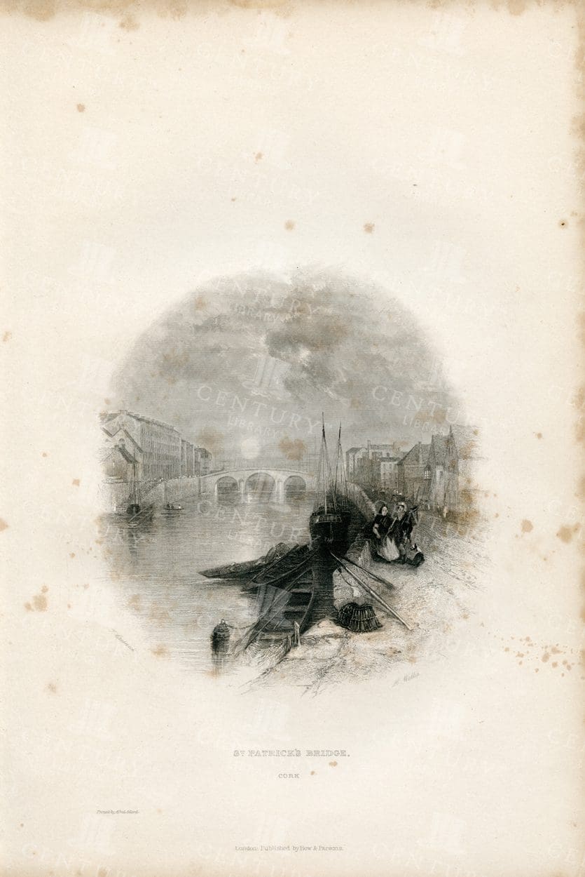 ST PATRICK'S  Bridge Cork - Vintage 1843 Irish Illustration